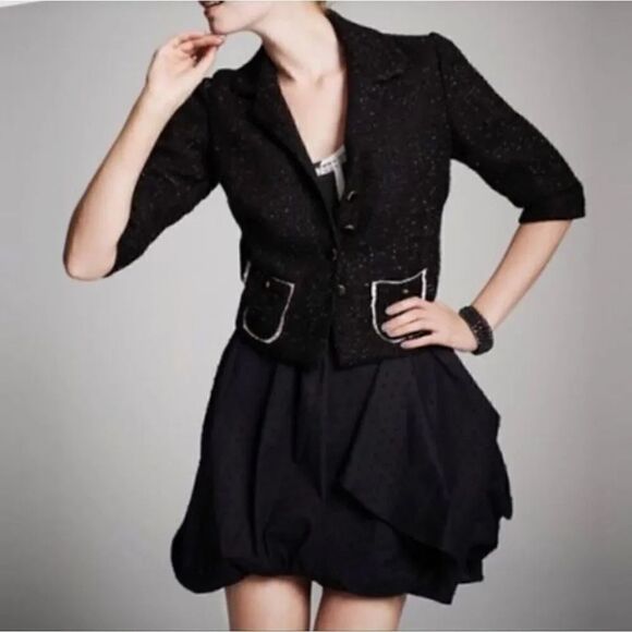 Kinder Aggugini Retro Iridescent Tweed Button Down Black Blazer Jacket Size L - Picture 10 of 10